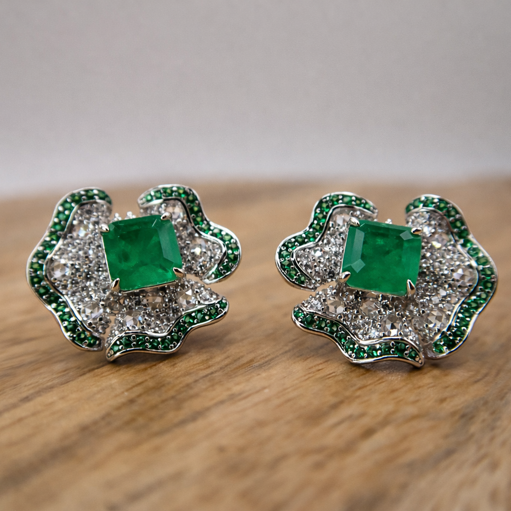 Premium Collection Vintage Emerald Studs